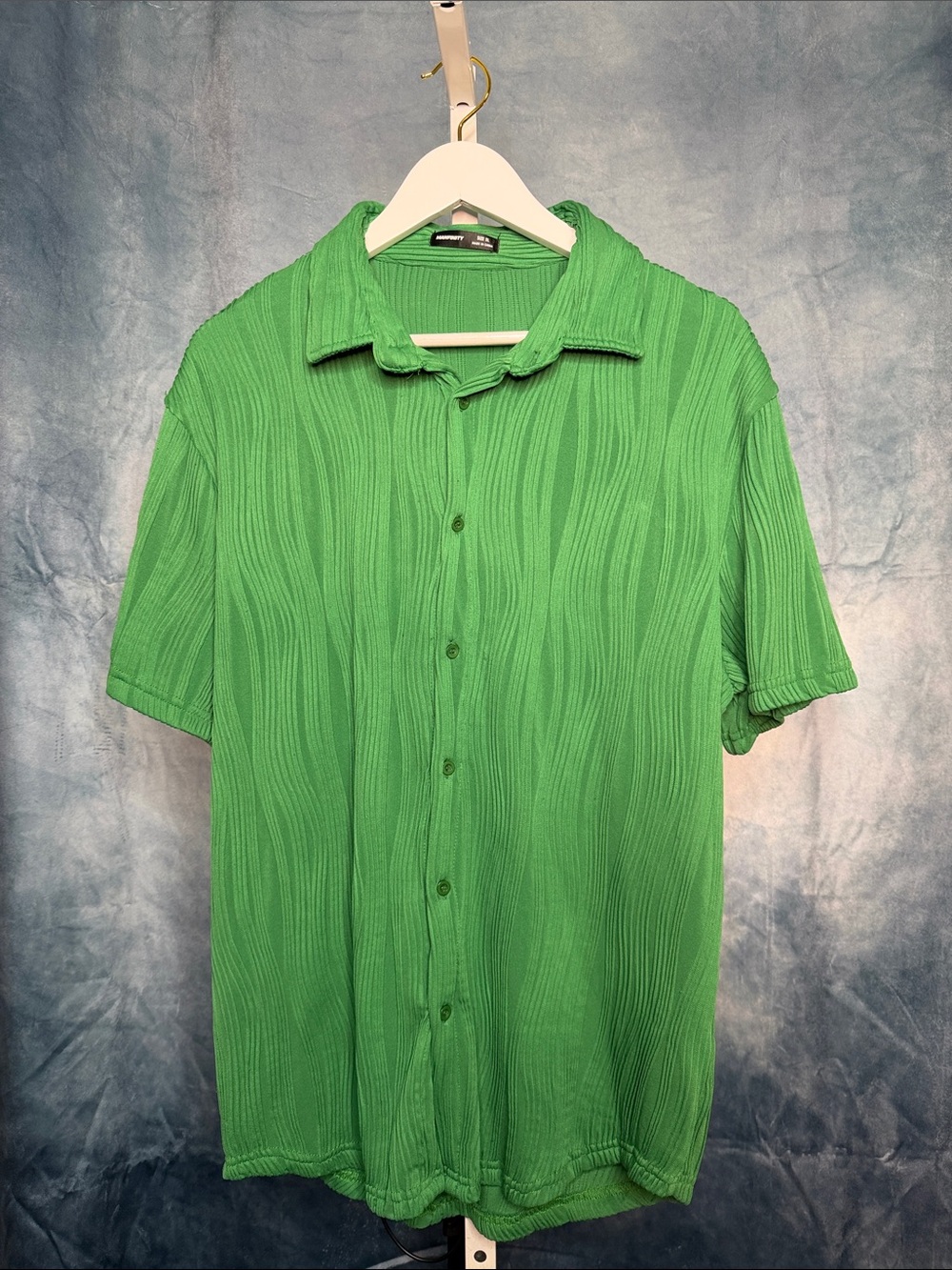 Manfinity Green Short-Sleeve Textured Button-Down Shirt Size XL